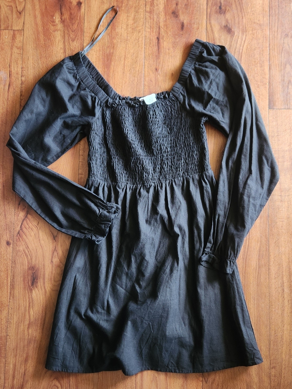 Tilly's Black Smocked Mini Dress with Long Puff Sleeves